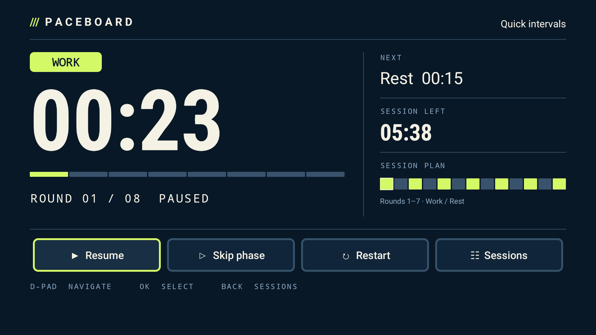 Paceboard TV app screen