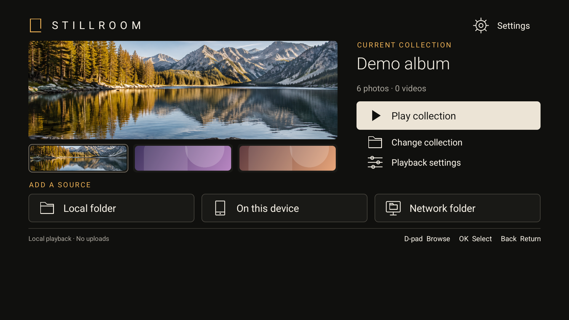 Stillroom TV app screen